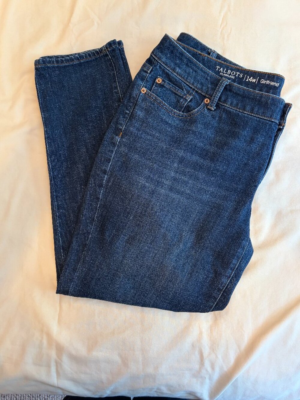 TALBOTS Flawless Girlfriend Jeans Womens 14W Dark Wash Mid-Rise Straight Leg - Picture 3 of 6